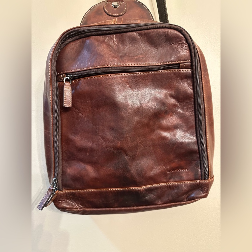 Jack Georges One Strap Crossbody Elegant Brown Leather Backpack